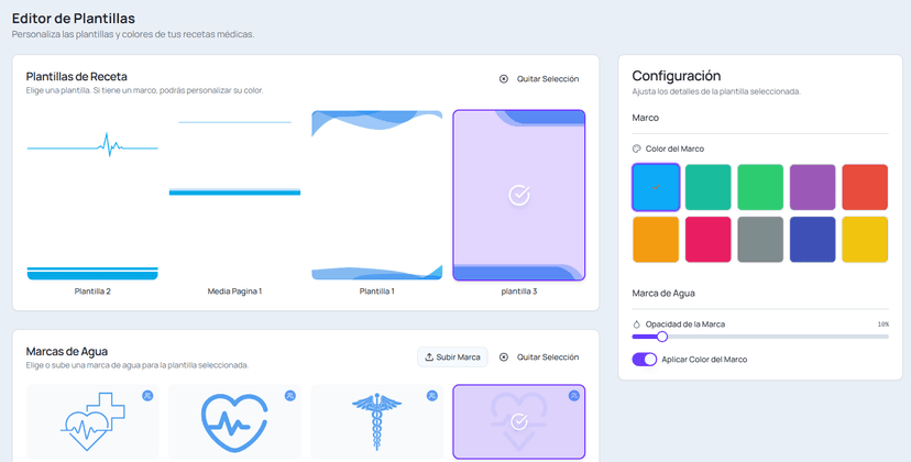 Editor de plantillas médicas - Personalización avanzada